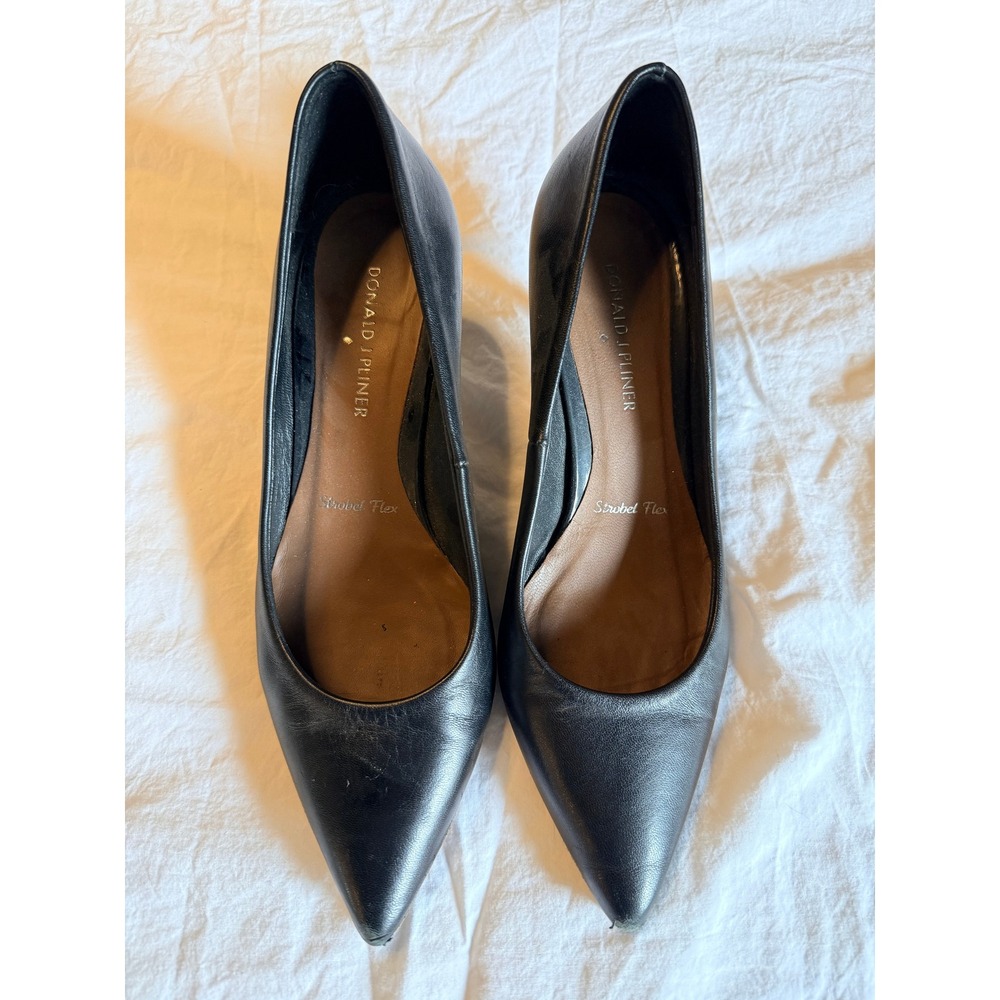 Donald J Pliner Rome Black Leather Pointed Toe Kitten Heel Pumps Spain Womens 8M
